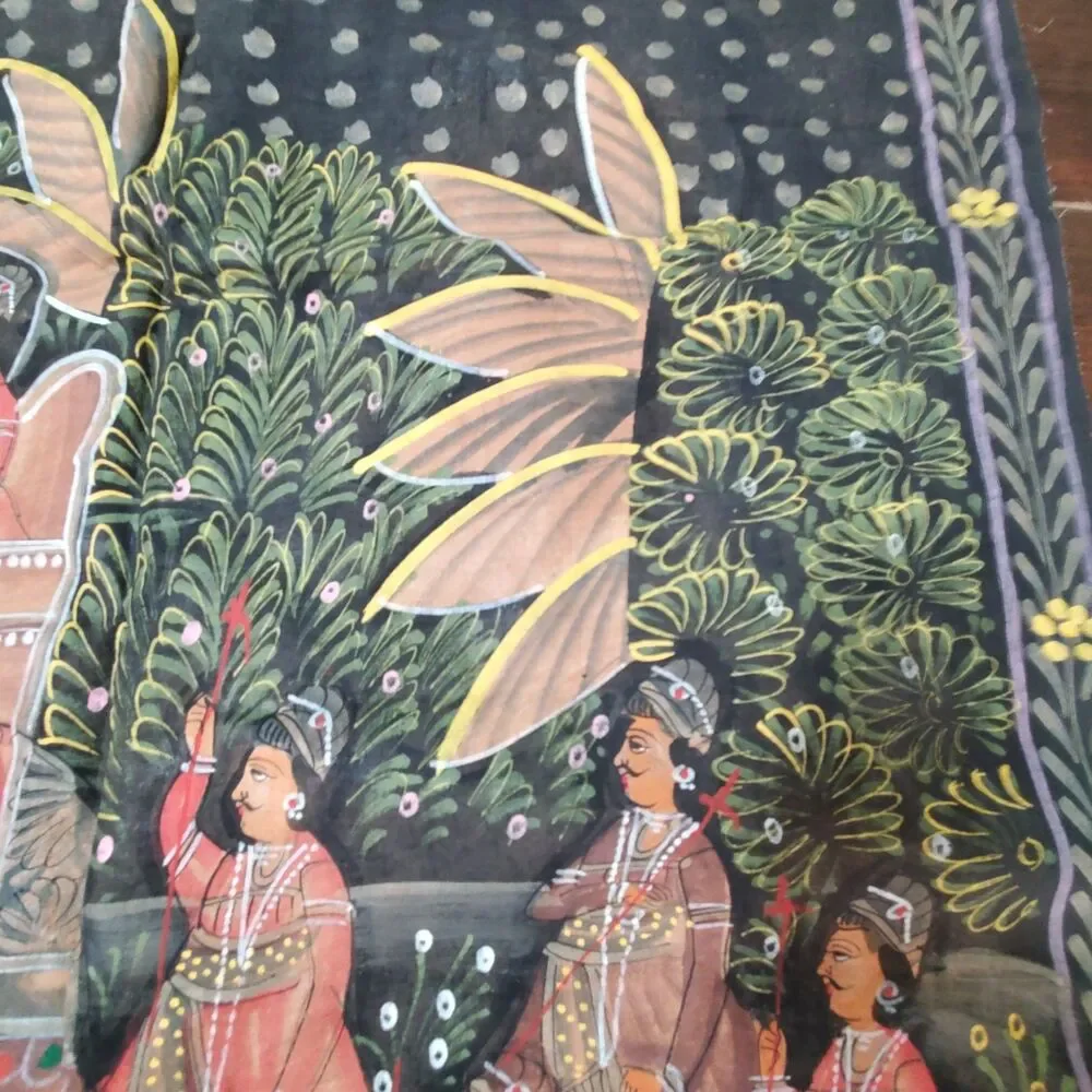 Vintage Tapestry Hand Painted India Traditional Royal Procession Scene 60x40